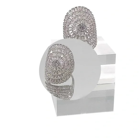 Gypsophila Ring Whispers Elegance Shiny Cubic Zirconia Sparkly Halo Ring - Picture 6 of 12